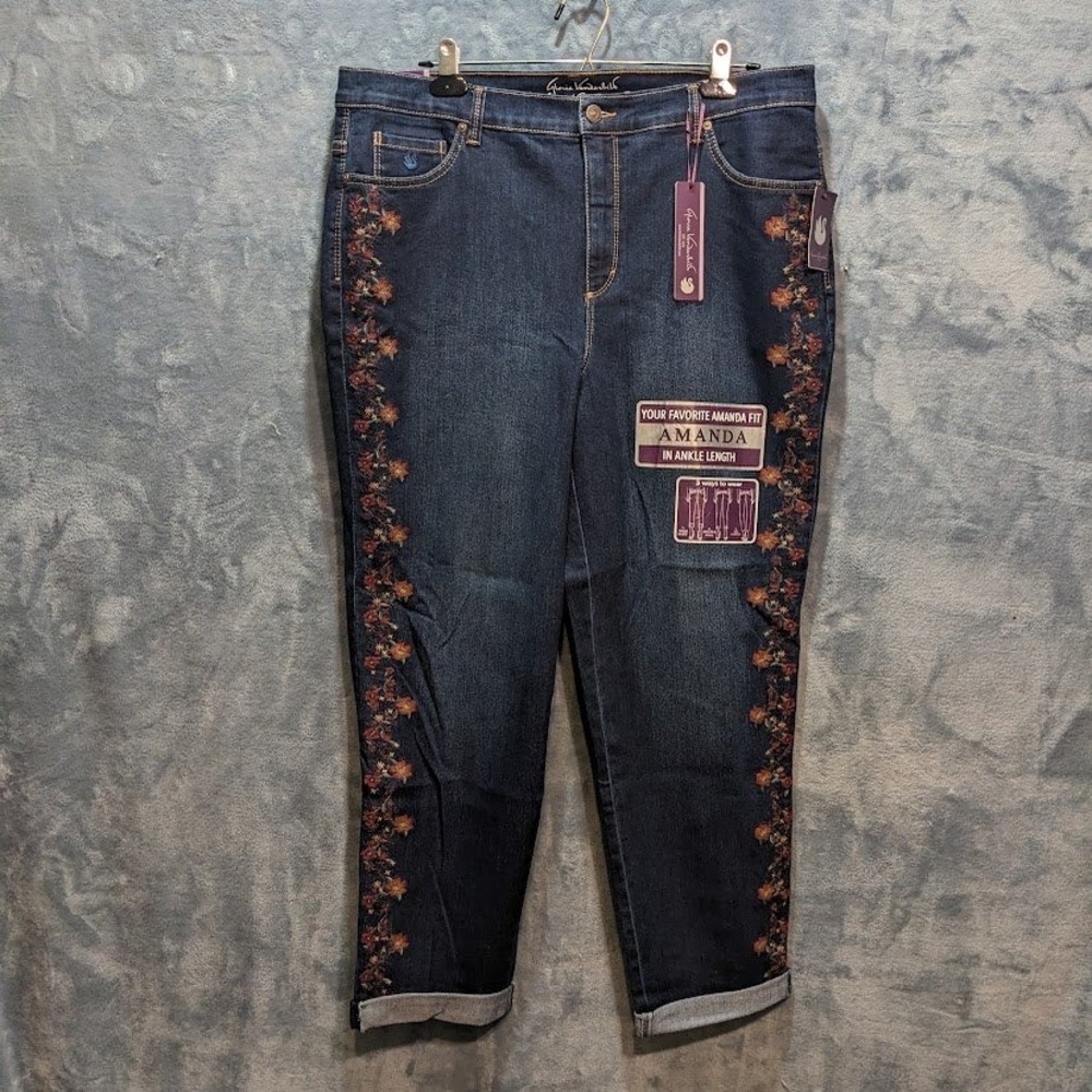 Gloria Vanderbilt Amanda Embroidered Ankle Jeans Dark Wash Indigo 16W NWT